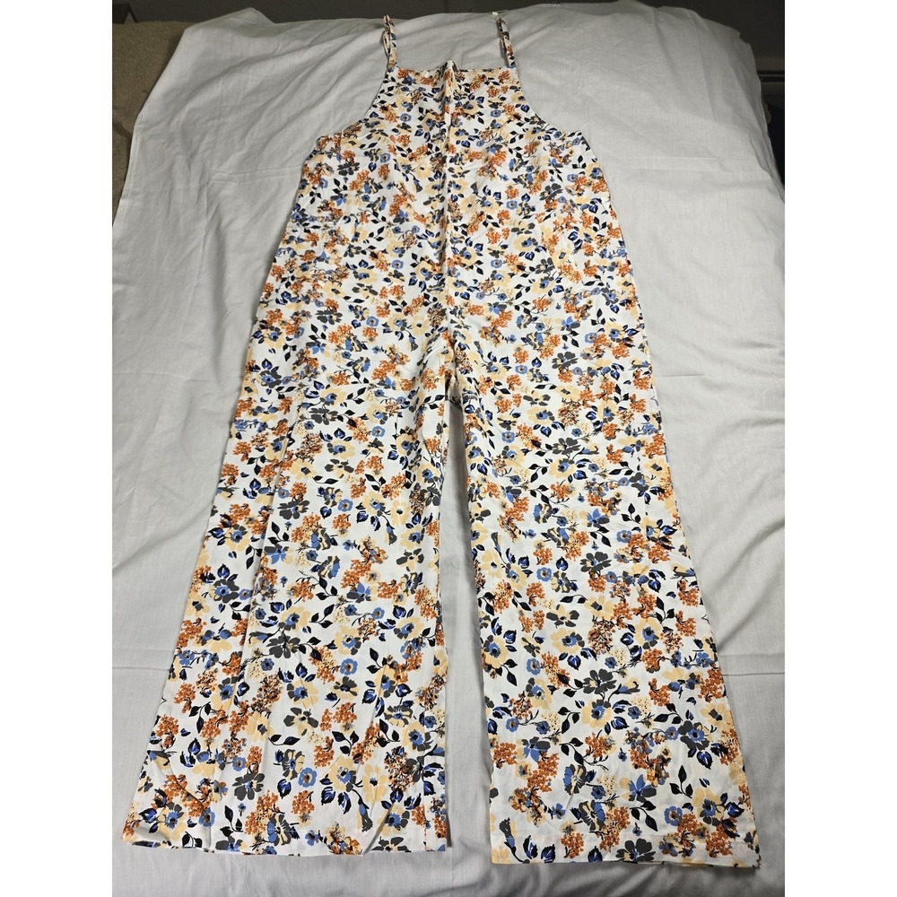 YESNO Jumpsuit Womens Medium White Floral Wide Leg One Piece Summer Casual